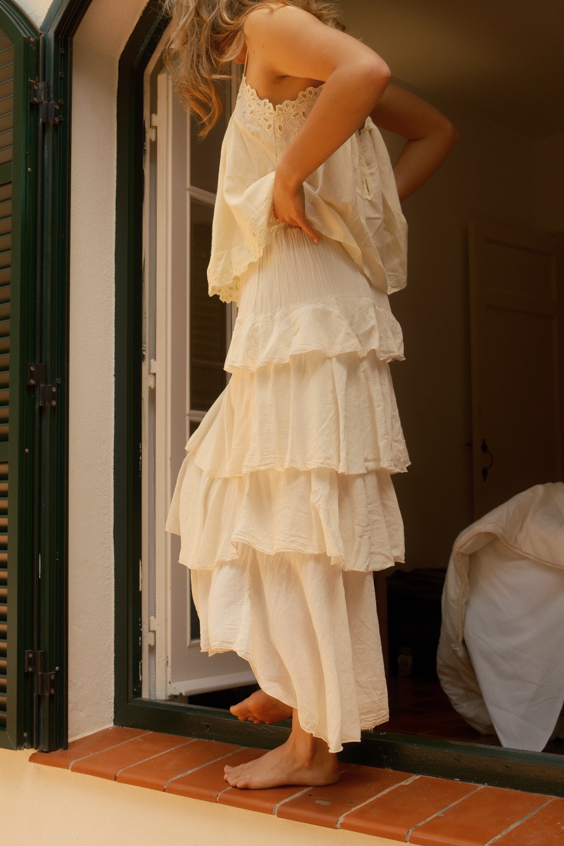 MAXI VOLANT SKIRT ECRU