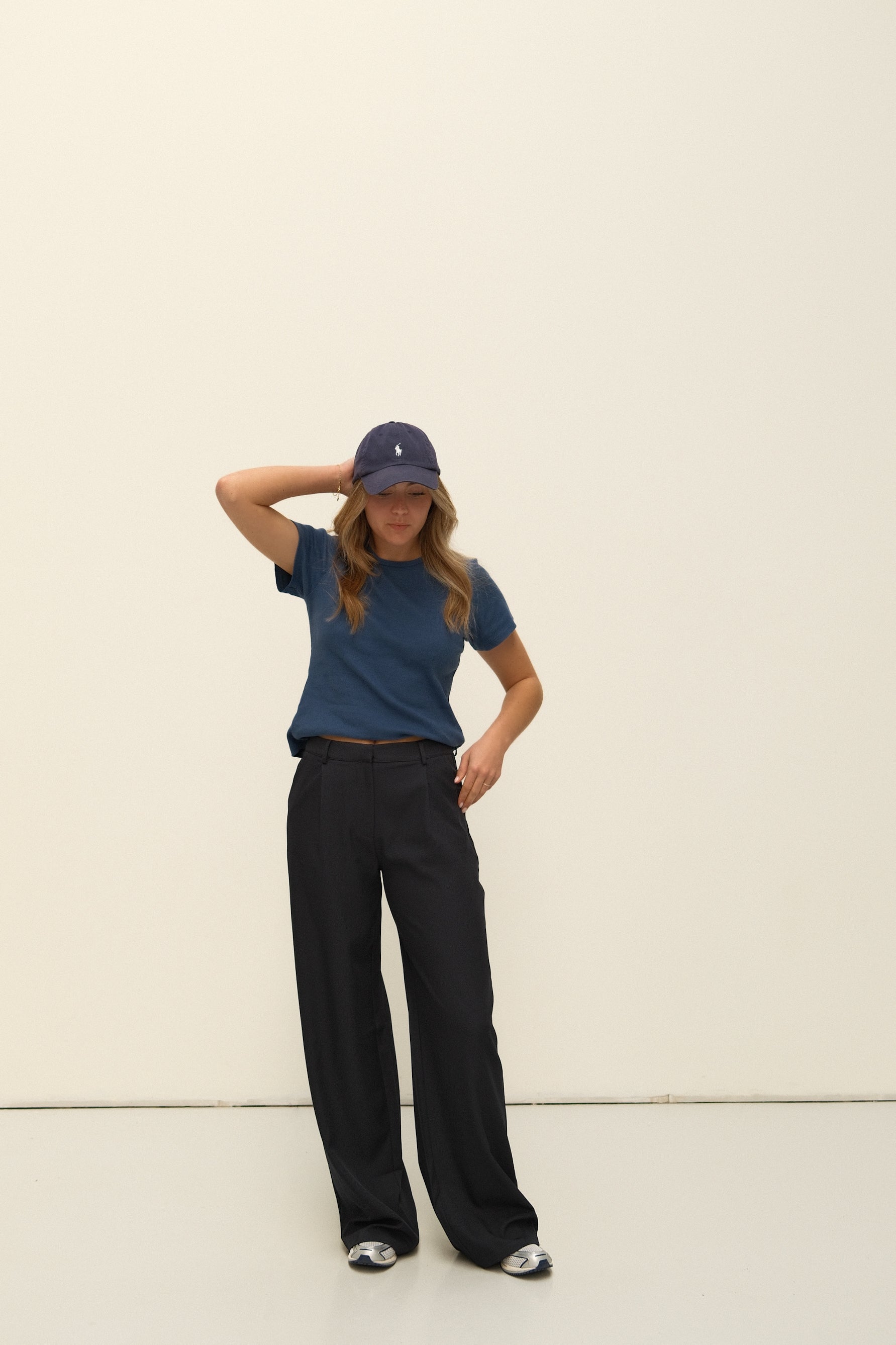 WIDE LEG MID WAIST PANTALON NAVY