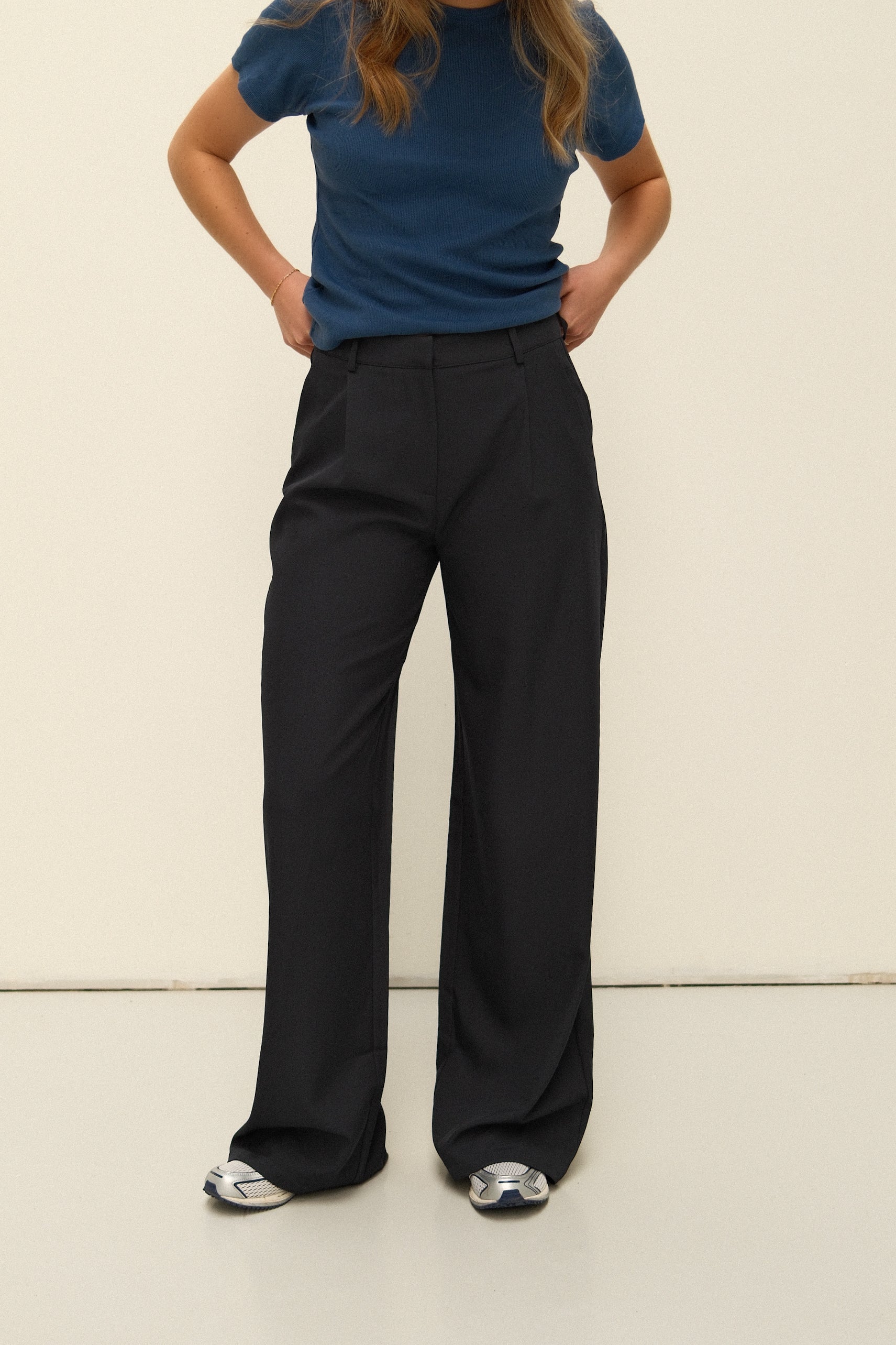 WIDE LEG MID WAIST PANTALON NAVY