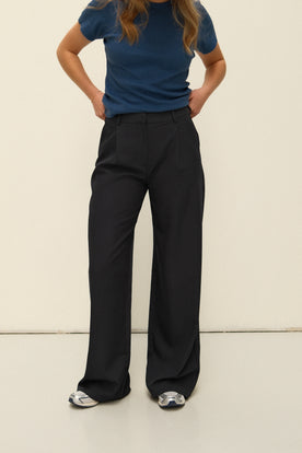 WIDE LEG MID WAIST PANTALON NAVY
