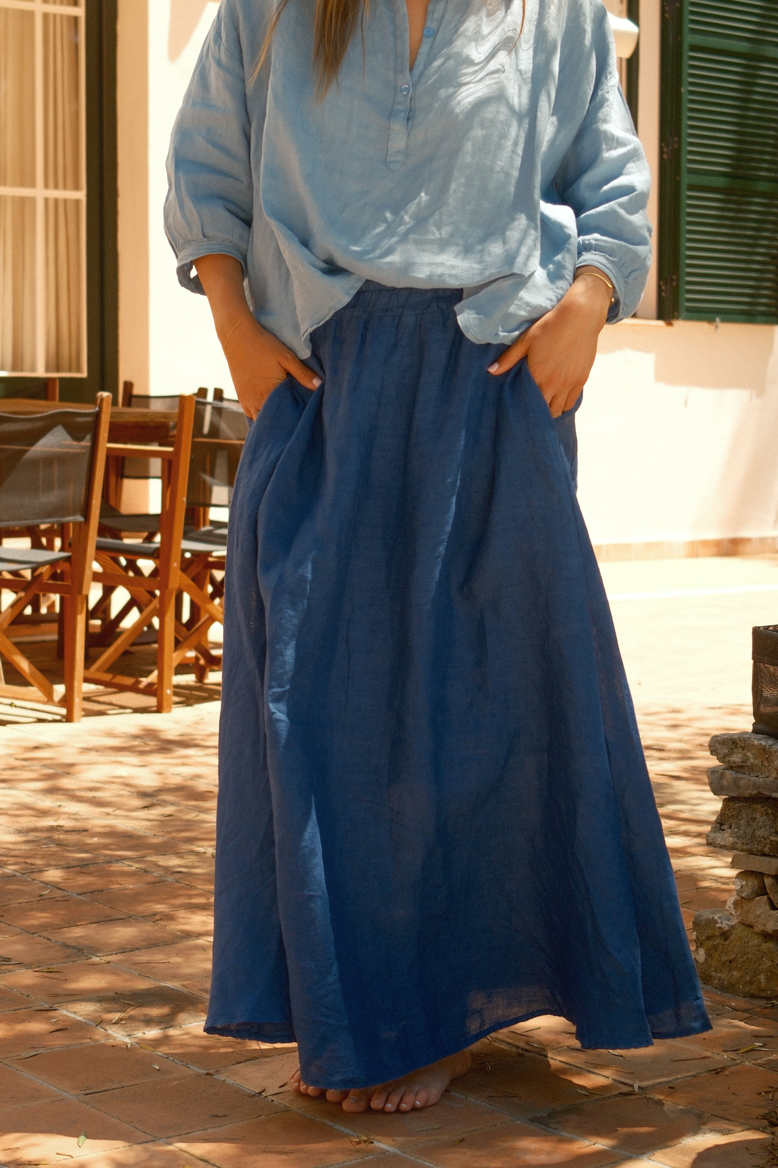 100% LINNEN MAXI SKIRT NAVY