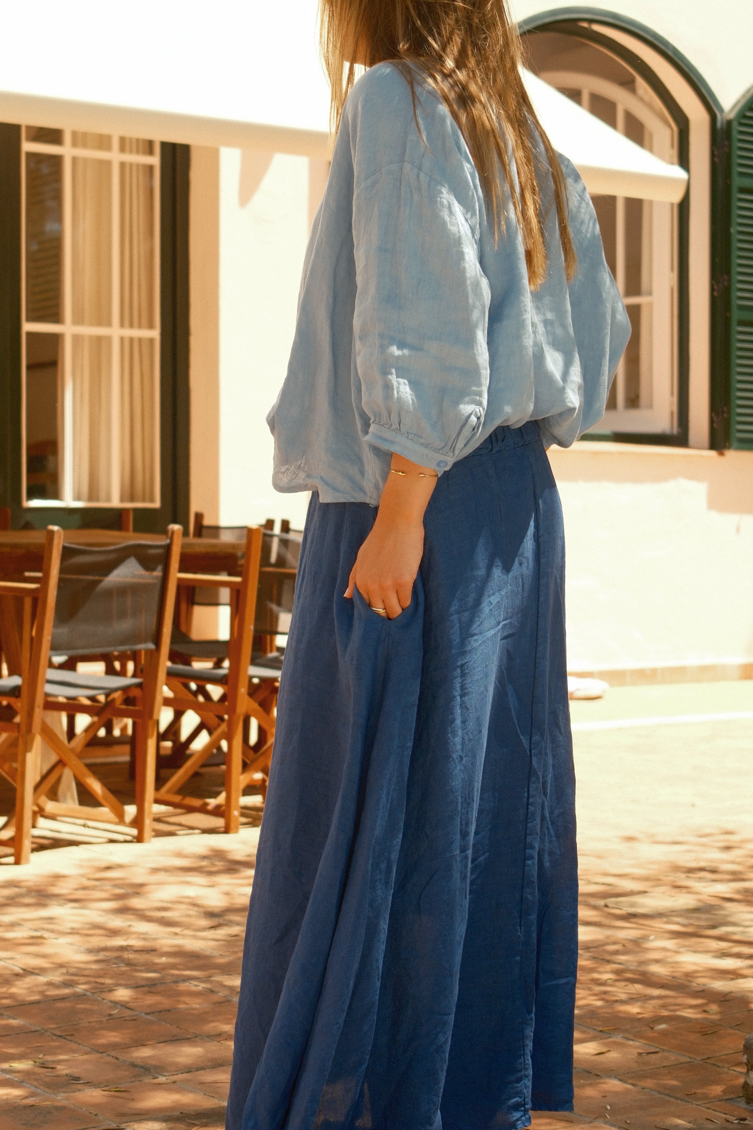 100% LINNEN MAXI SKIRT NAVY