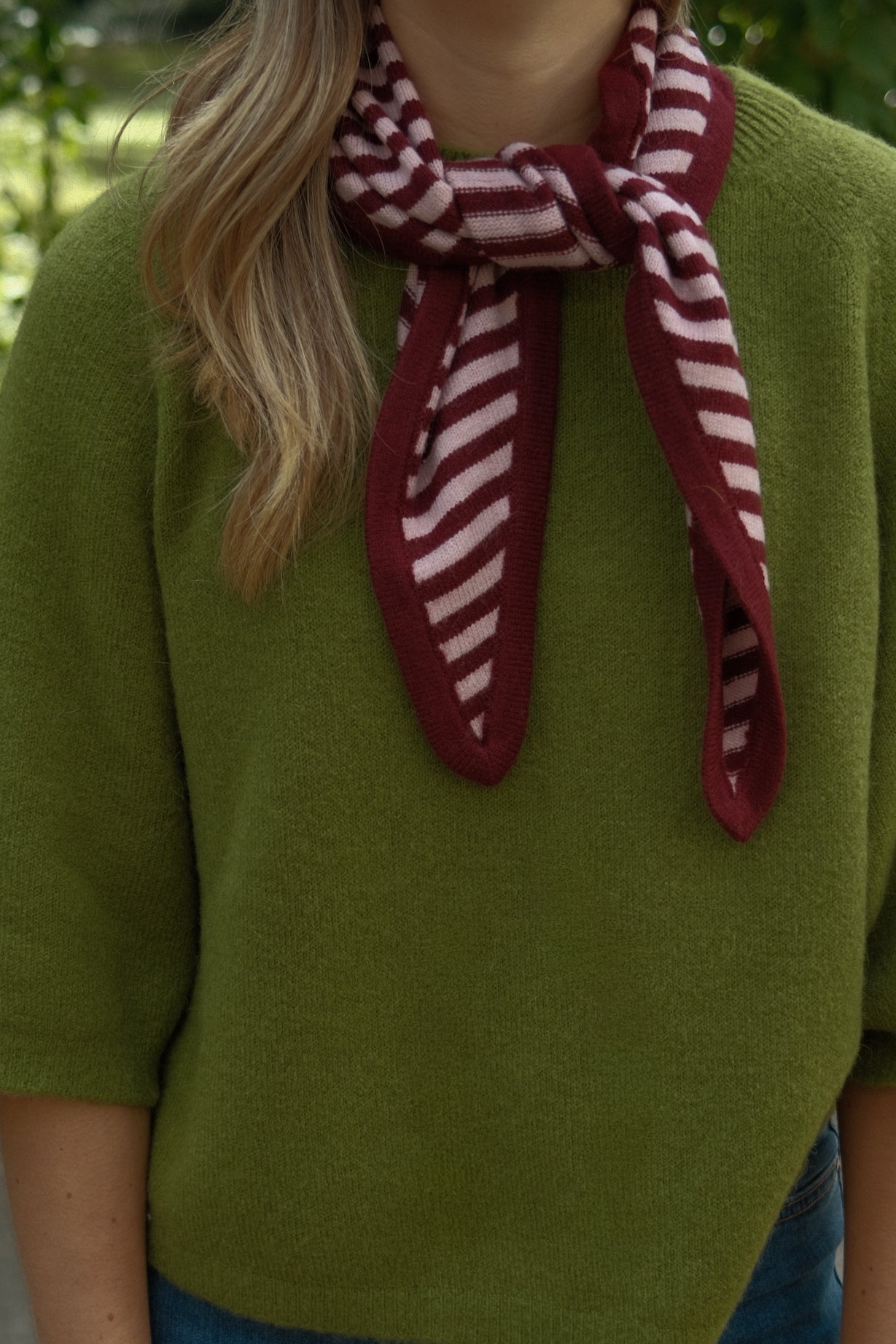 THE STRIPED A/S SCARF BORDEAUX/PINK