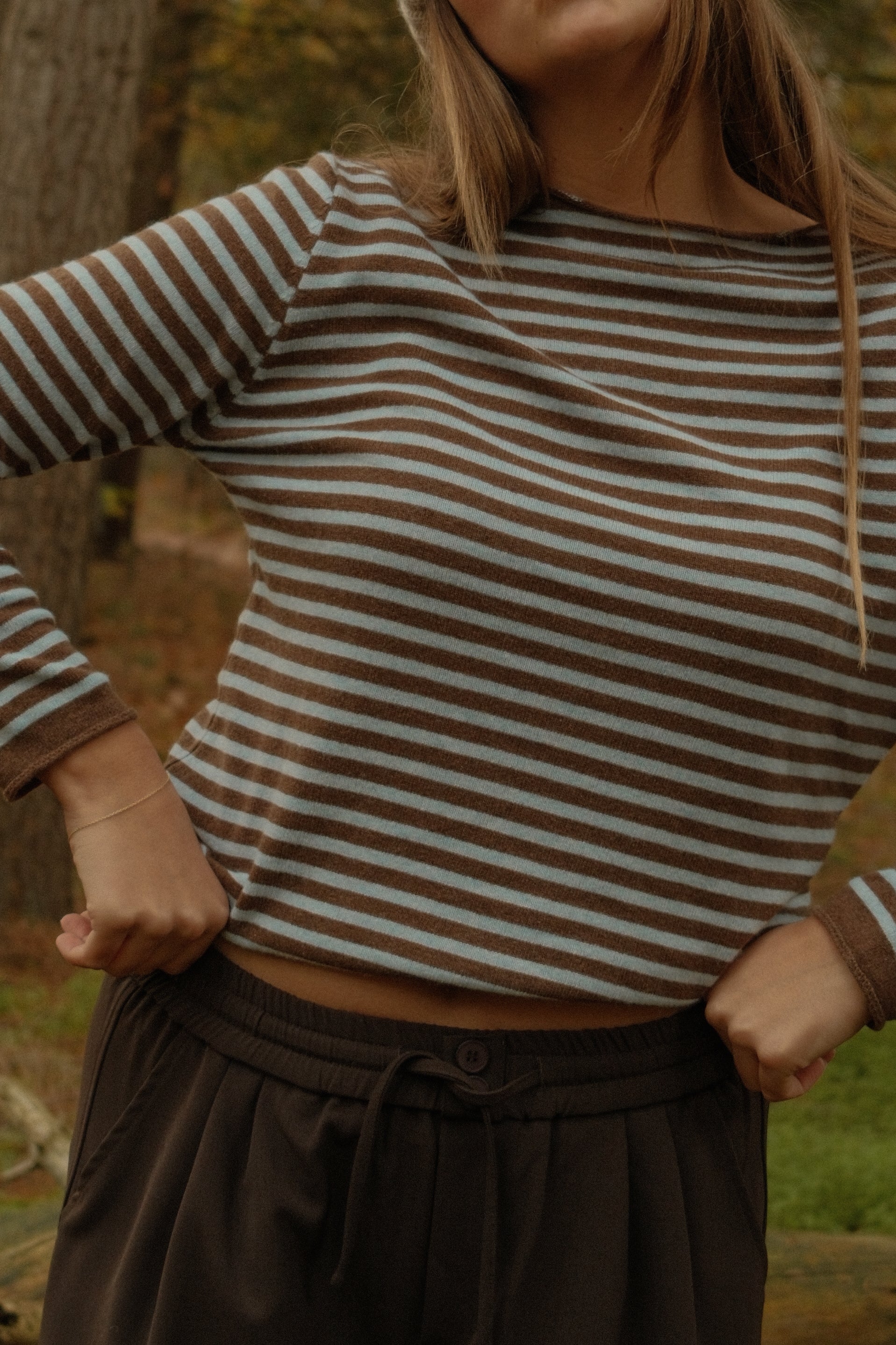 CASHMERE WOOLMIX KNIT STRIPED CHOCO/BLUE