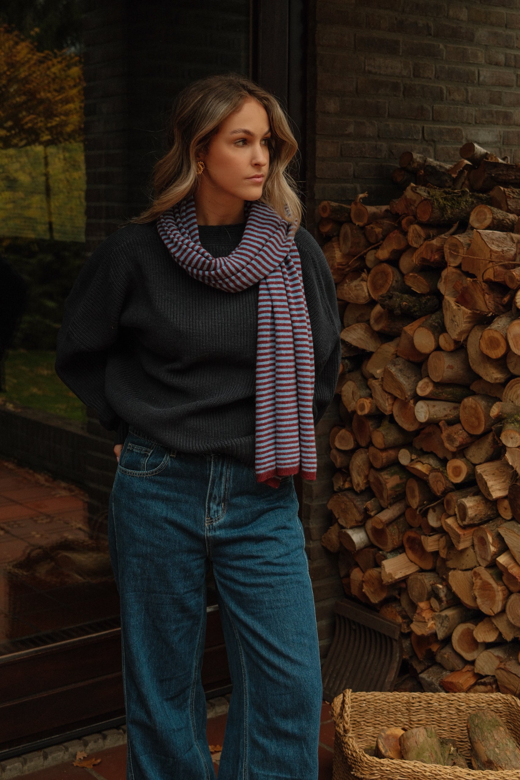 A/S SCARF STRIPED BORDEAUX/LIGHTBLUE