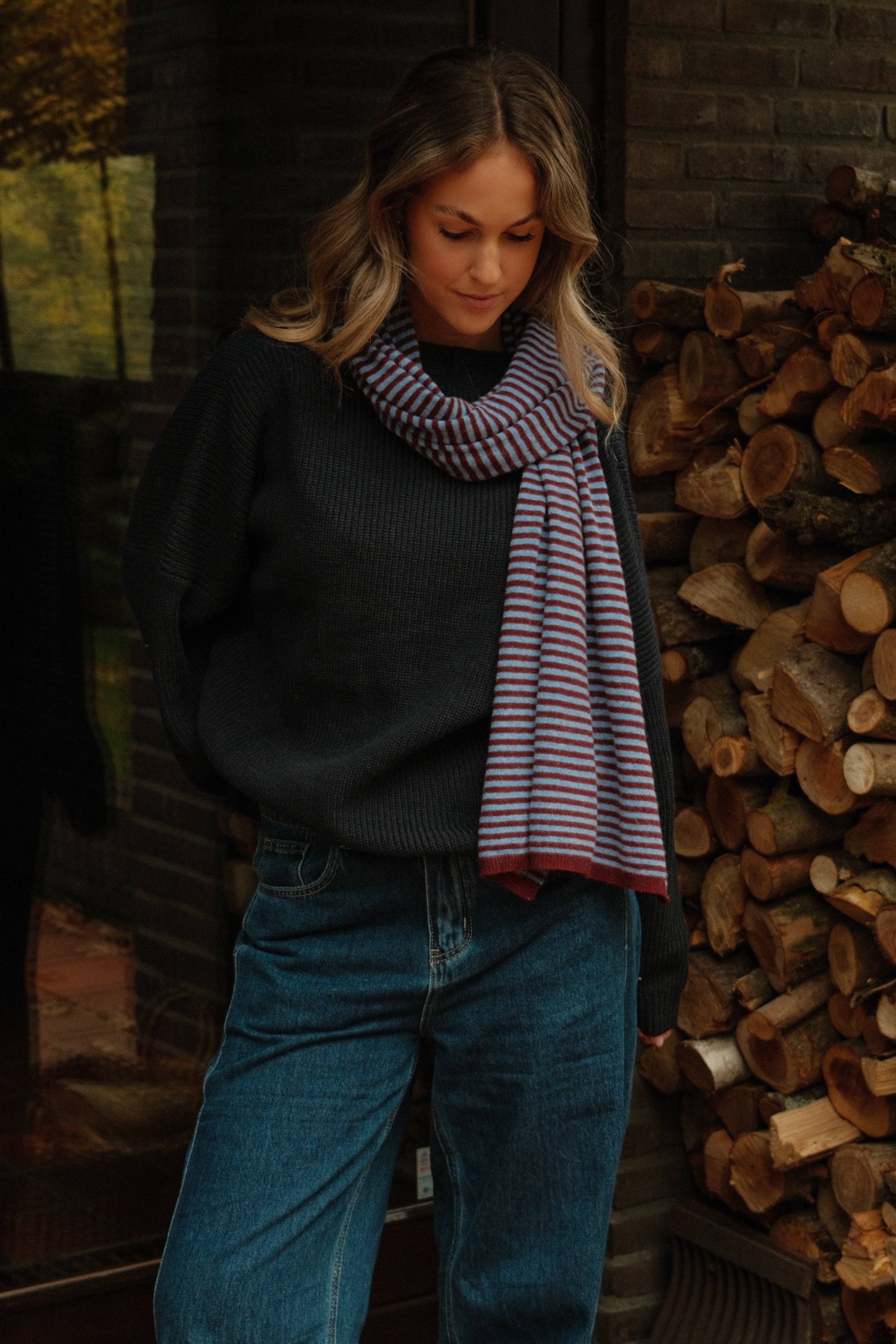 A/S SCARF STRIPED BORDEAUX/LIGHTBLUE