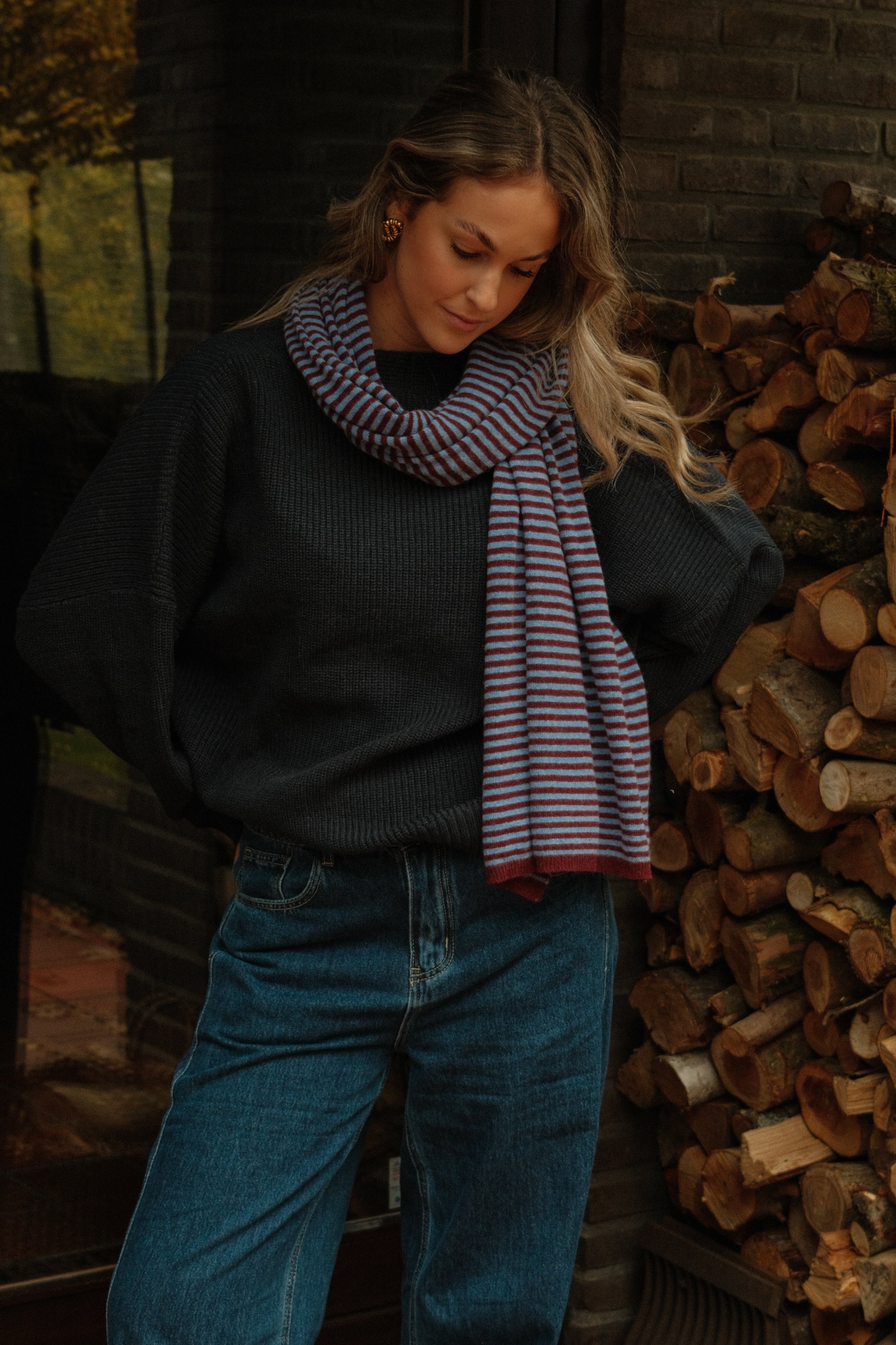 A/S SCARF STRIPED BORDEAUX/LIGHTBLUE