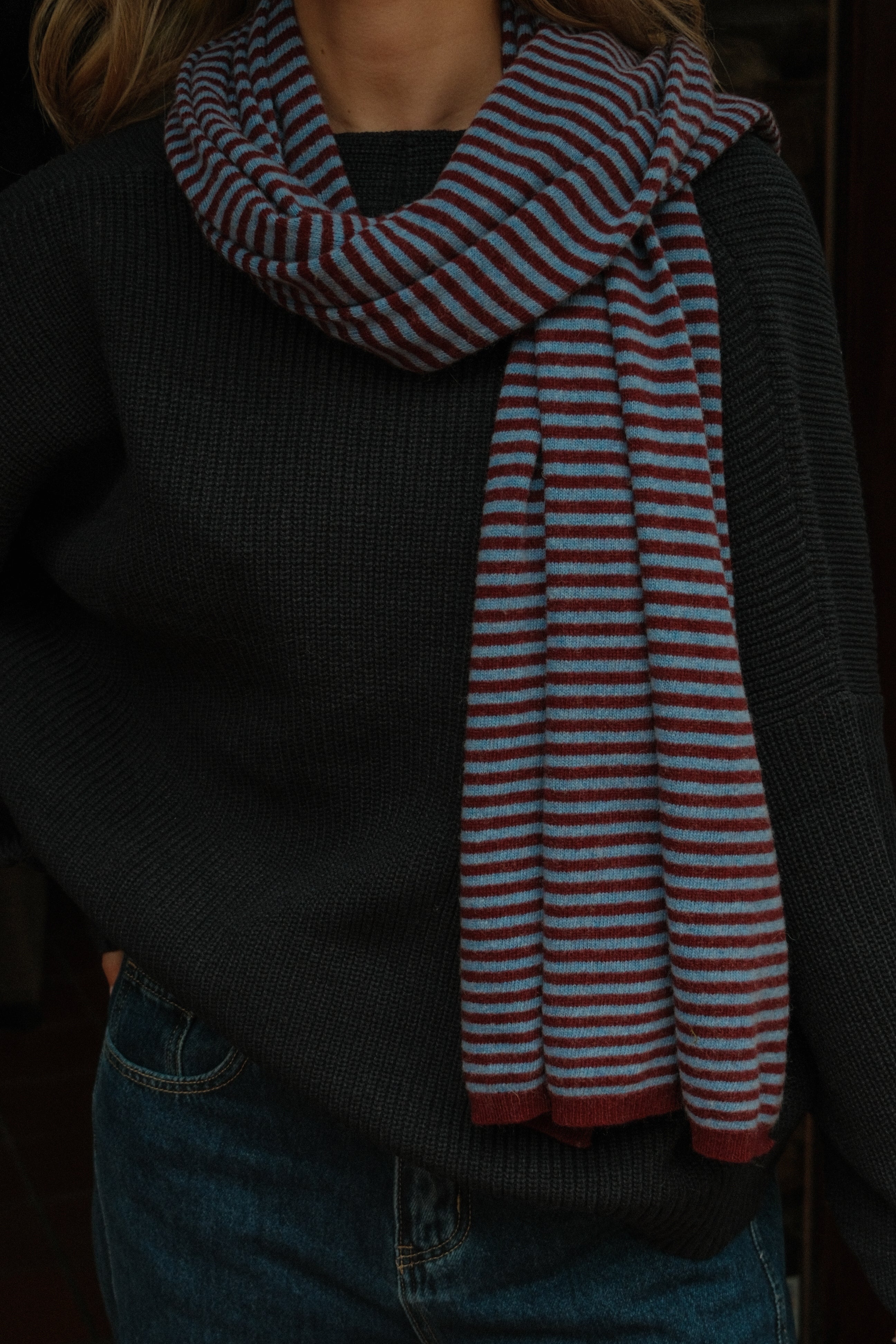 A/S SCARF STRIPED BORDEAUX/LIGHTBLUE