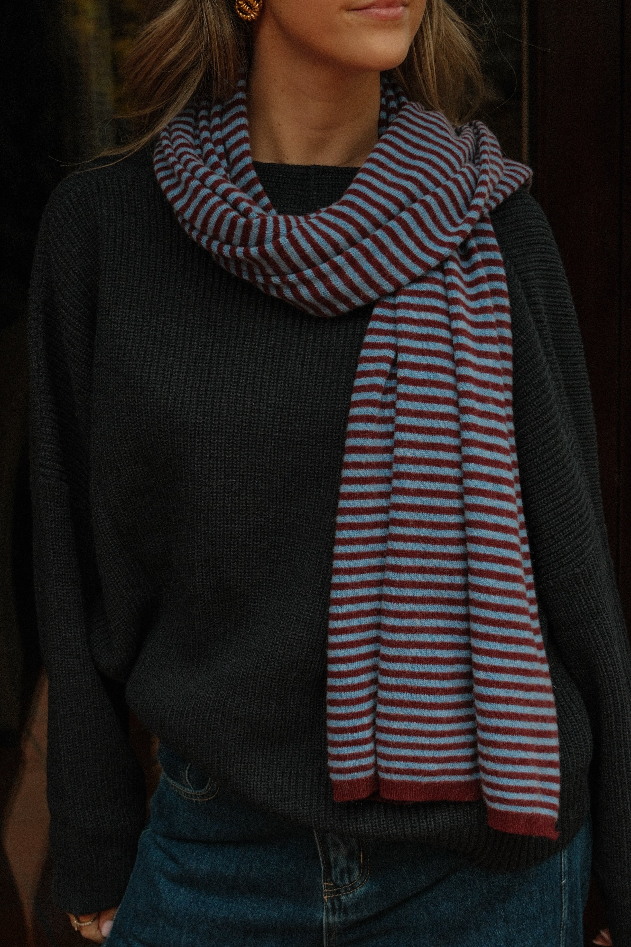 A/S SCARF STRIPED BORDEAUX/LIGHTBLUE