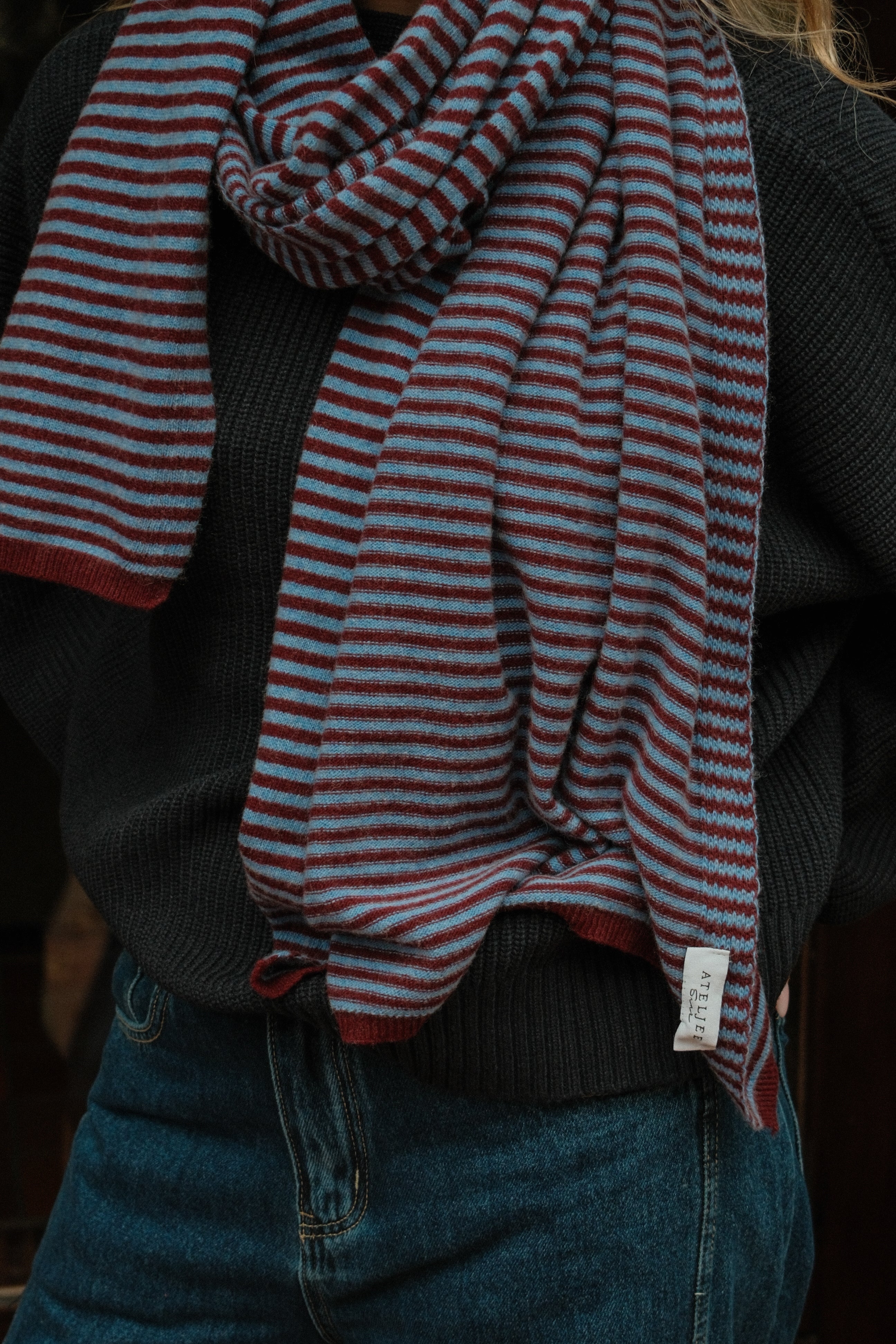 A/S SCARF STRIPED BORDEAUX/LIGHTBLUE
