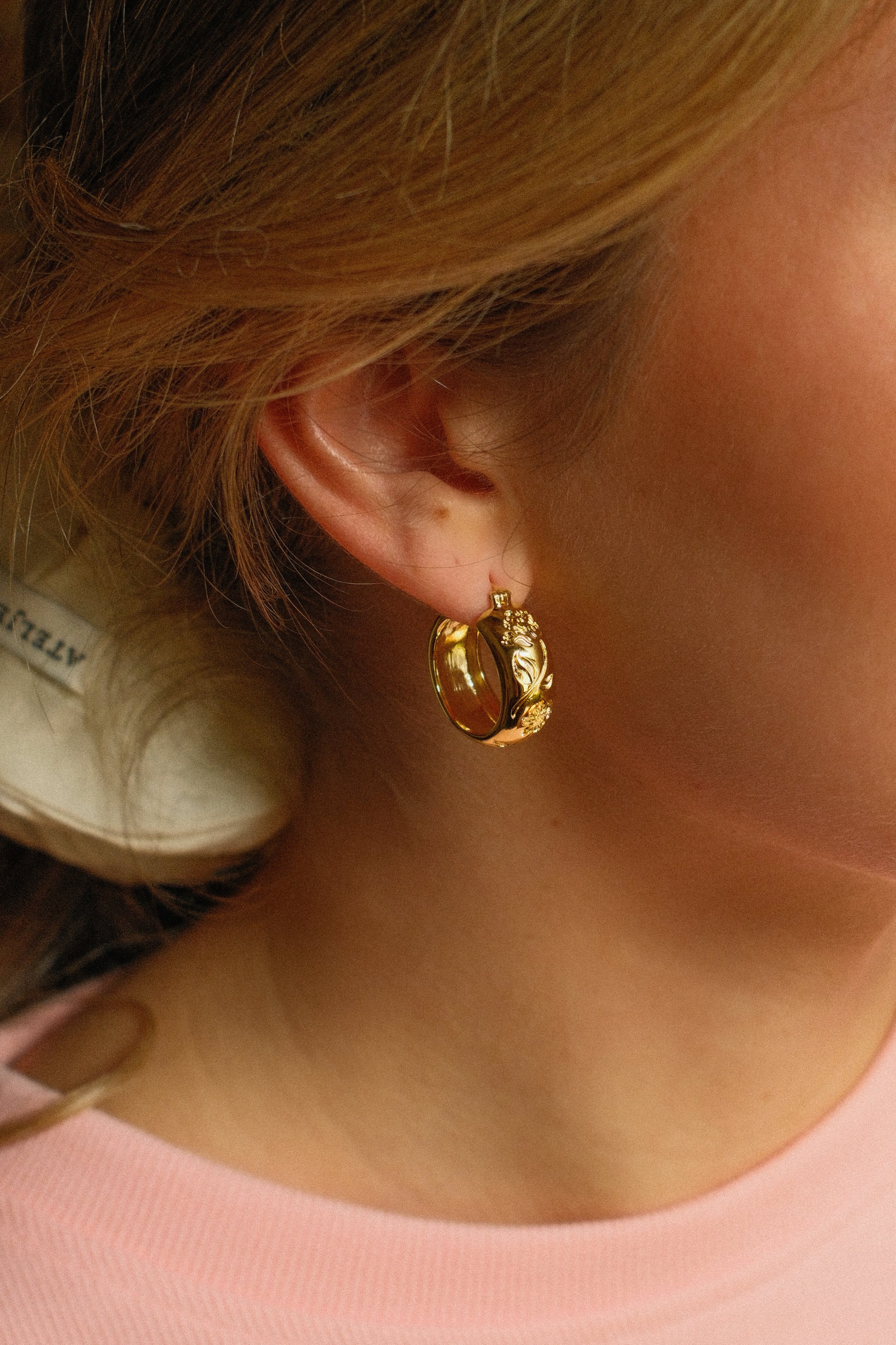 FLOWER GARLAND STAMPED EARINGS SET OF 2