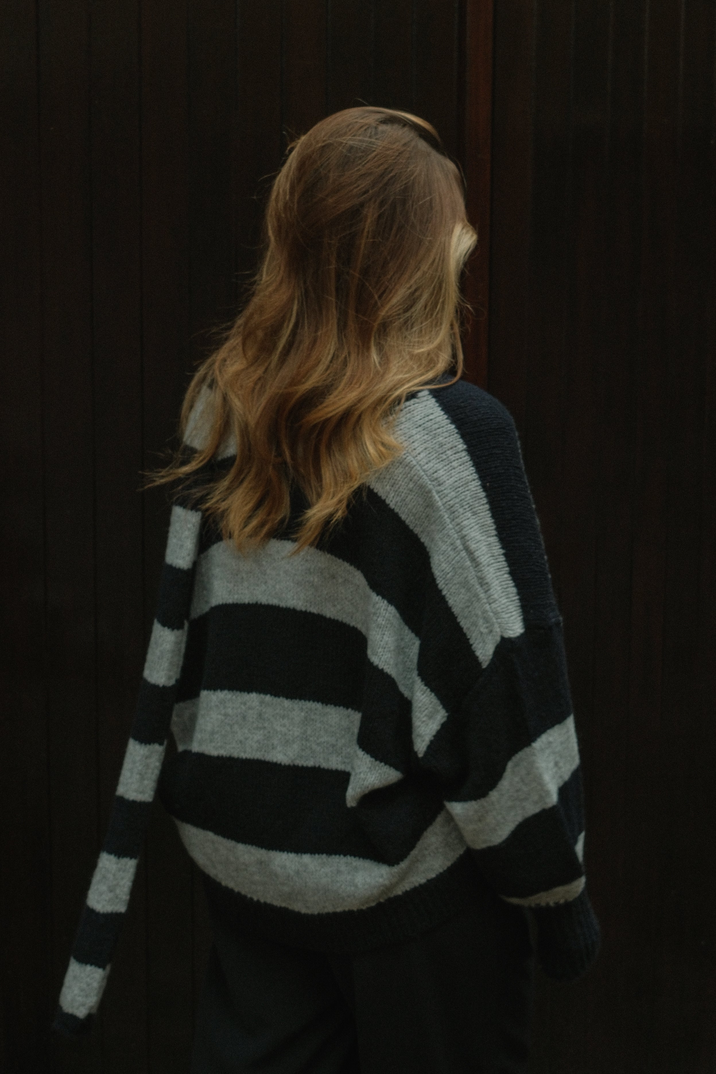 OVERSIZED STRIPED SCARLETT CARDIGAN GREY/NAVY (WITH SCARF)