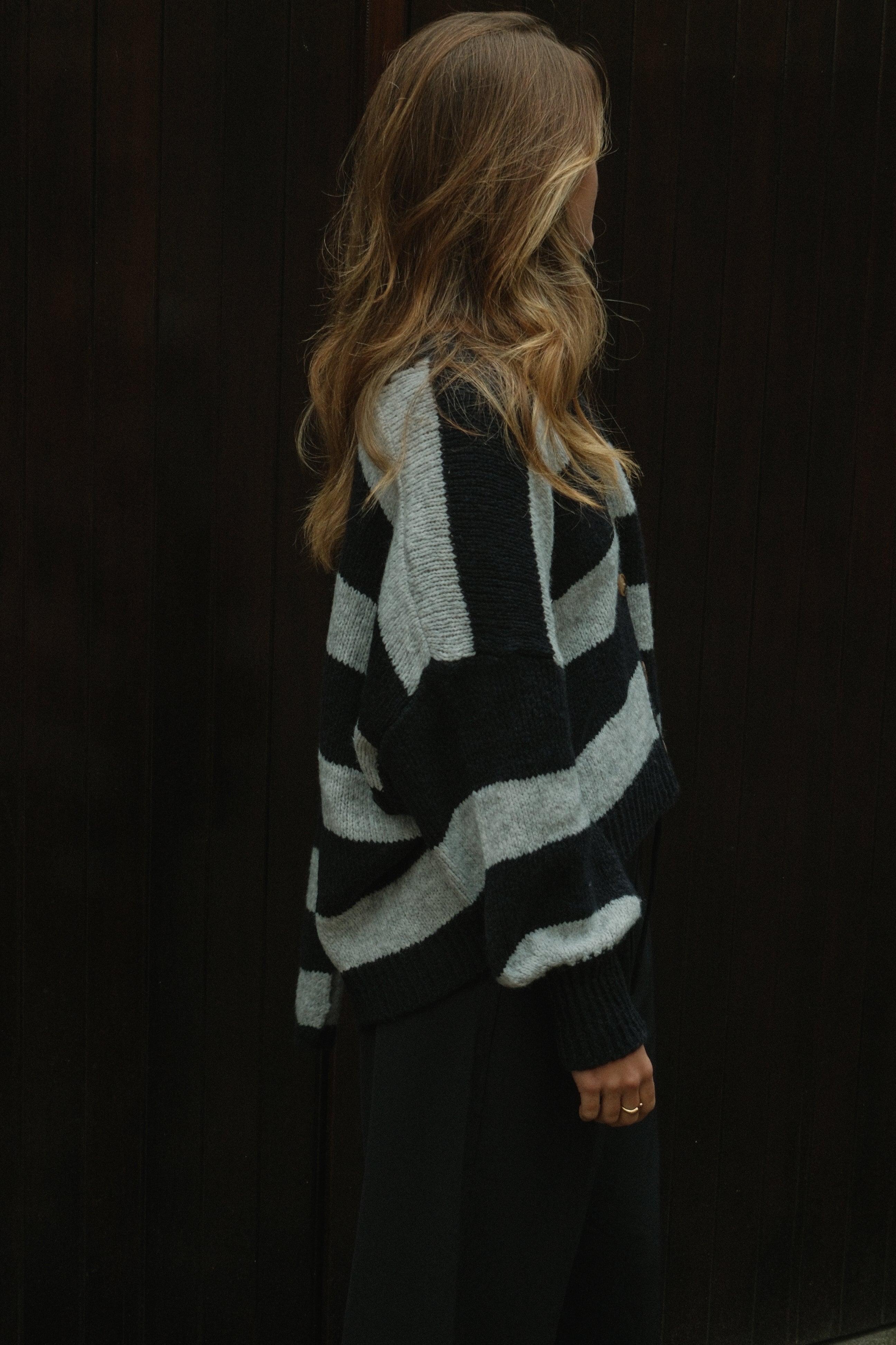 OVERSIZED STRIPED SCARLETT CARDIGAN GREY/NAVY (WITH SCARF)