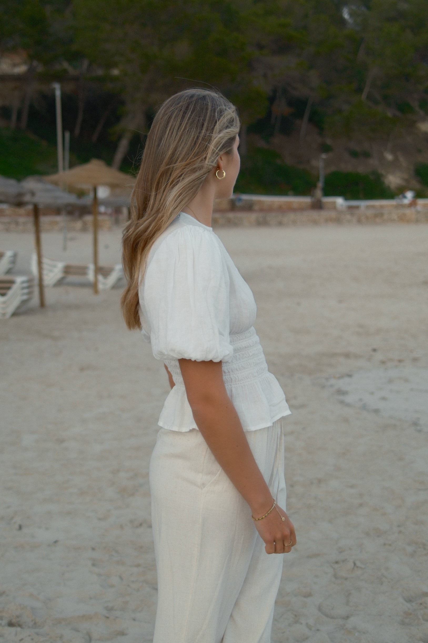 100% LINNEN TAILORED TOP WHITE