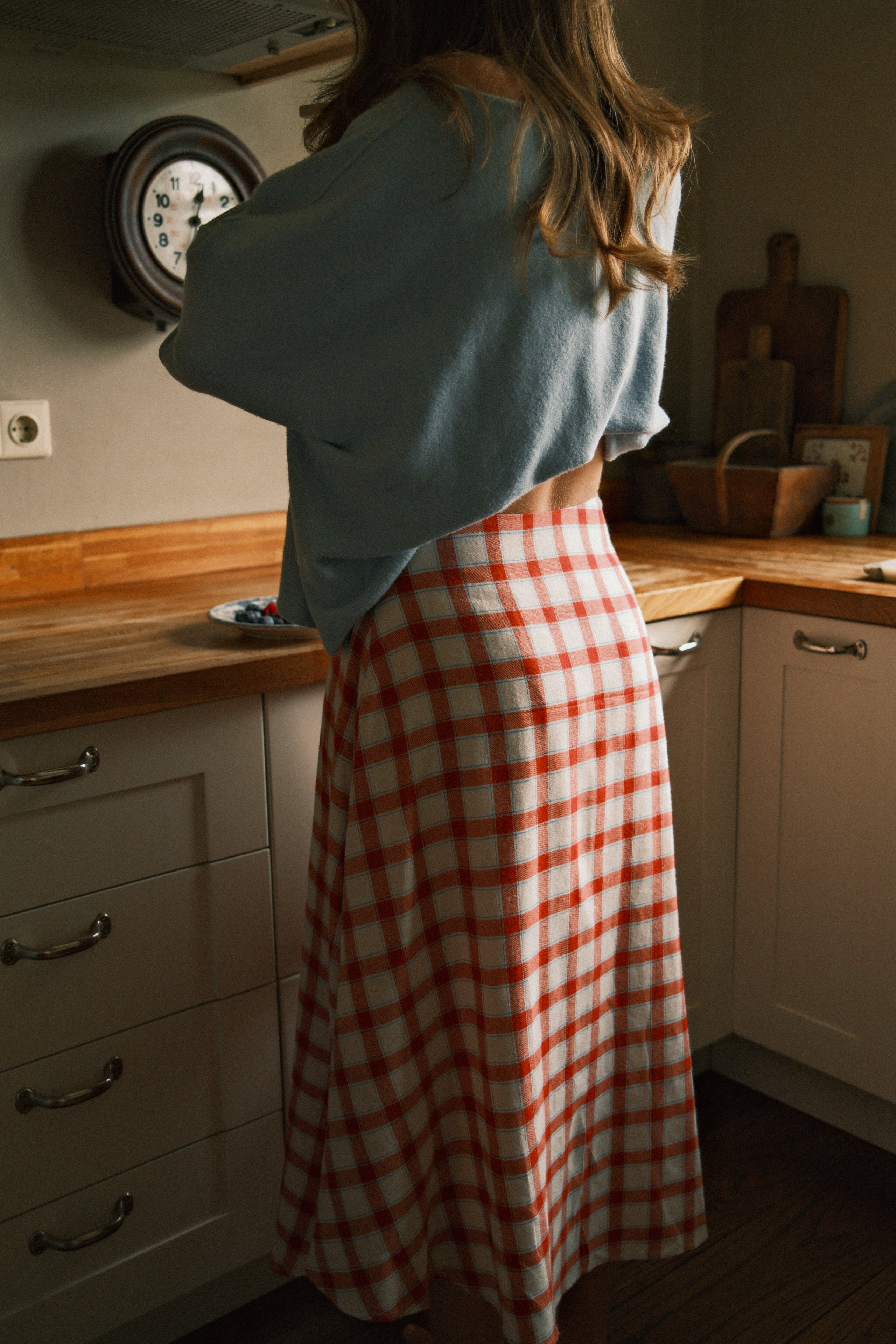 CHECKED COTTON SKIRT RED